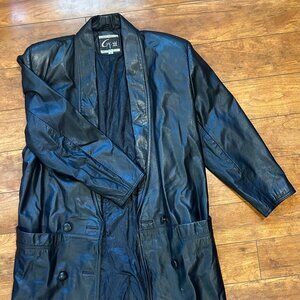 Vintage G-III Leather Trench Coat Black Long Jacket Global Identity Korea S